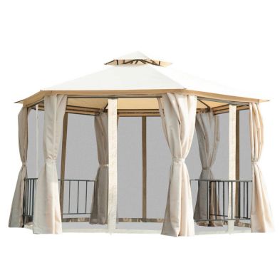 Outsunny 3 X 3m Hexagon Gazebo Patio Canopy Party Tent Outdoor Garden Shelter With 2 Tier Roof Side Panel Beige