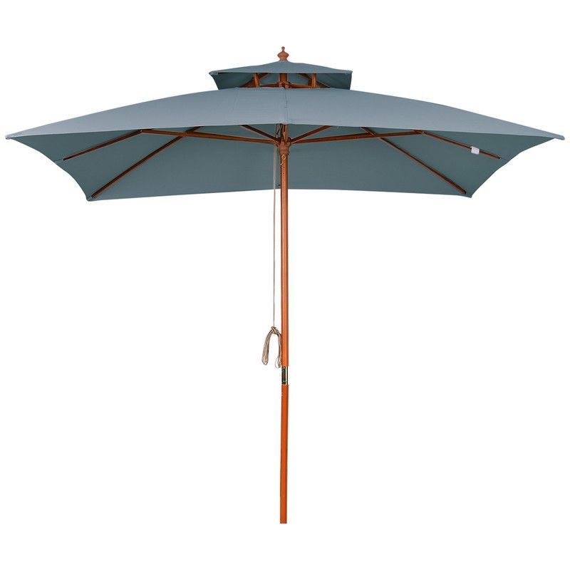 Outsunny 3X3(M) Wood Square Patio Umbrella Market Parasol Sunshade Canopy Dark Grey