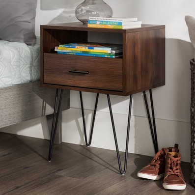 Product photograph of Bergen Bedside Table Brown 1 Shelf 1 Drawer from QD stores