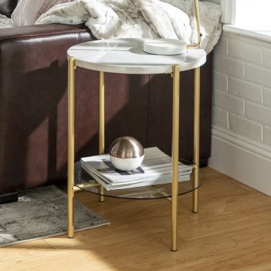 Product photograph of Deco Circular Side Table Gold And White 1 Shelf from QD stores