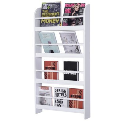 Homcom Wood Wallstanding Magazine Holders Book Rack Shelf 4 Tiers Space Saving Design Water Resist Home Office Decoration