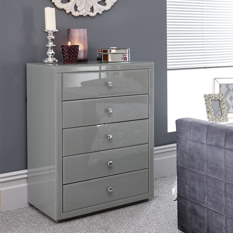 Amalfi Grey Tall Boy Chest Of 5 Drawers Buy Online At Qd Stores