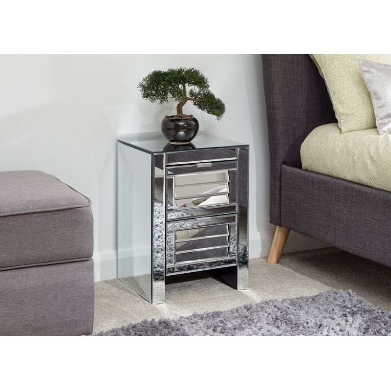 Antigua Side Table Mirrored 2 Drawers