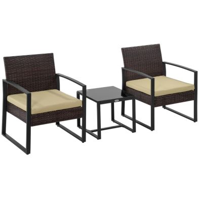 Product photograph of Outsunny 3 Pcs Pe Rattan Wicker Garden Furniture Patio Bistro Set Weave Conservatory Sofa Coffee Table And Chairs Set Beige from QD stores