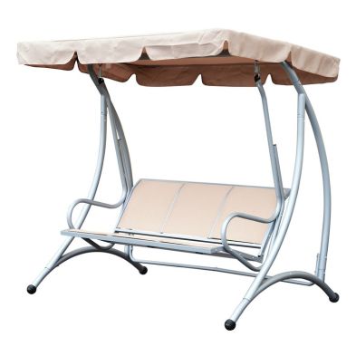 Product photograph of Outsunny 3 Seater Garden Swing Seat Bench Steel Swing Chair With Adjustable Canopy For Outdoor Patio Porch - Beige from QD stores