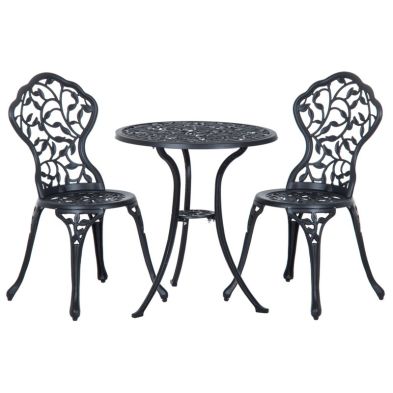 Product photograph of Outsunny 3 Pcs Aluminium Bistro Set Garden Furniture Dining Table Chairs Antique Outdoor Seat Patio Seater Black from QD stores