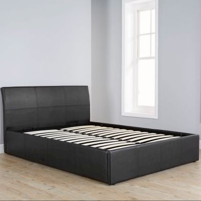 Ascot Double Bed Faux Leather Black 5 X 7ft