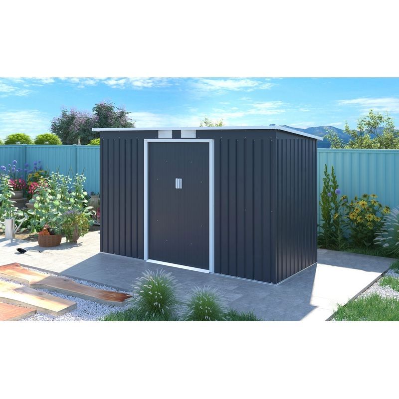 Classic Ascot Garden Metal Shed by Royalcraft - Grey 2.8 x 1.3M