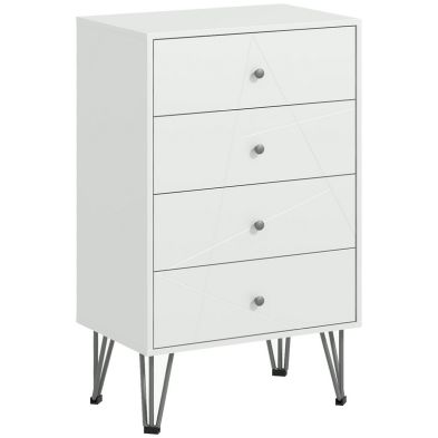 Homcom Tall Chest Of Drawers 4 Drawer Dresser For Bedroom Modern Storage Cabinets With Hairpin Legs White