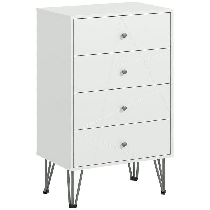 Homcom Tall Chest Of Drawers 4-Drawer Dresser For Bedroom Modern Storage Cabinets With Hairpin Legs White