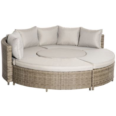 Product photograph of Outsunny 5 Pieces Outdoor Pe Rattan Round Garden Daybed With Cushions from QD stores