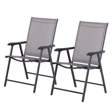 Product photograph of Outsunny Set Of 2 Foldable Metal Garden Chairs Outdoor Patio Park Dining Seat Yard Furniture Grey from QD stores
