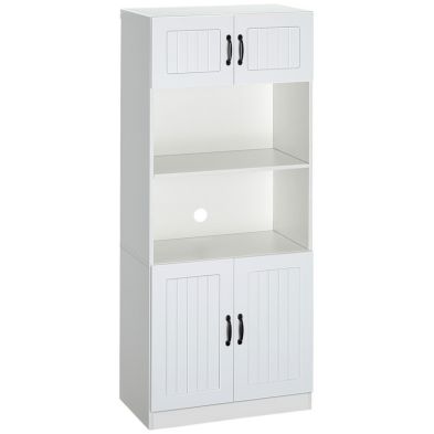 Homcom Kitchen Cupboard 5 Tier Storage Cabinet With Adjustable Bottom Shelf Open Microwave Countertop White