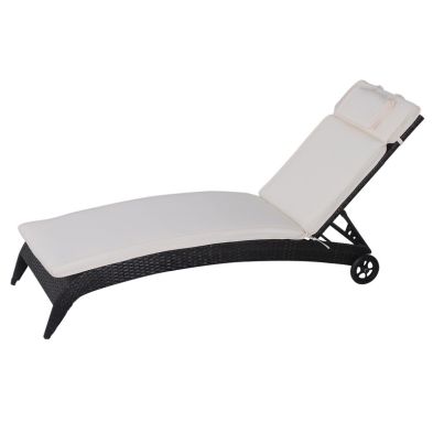 Product photograph of Outsunny Garden Sun Lounger Cushion Replacement Thick Sunbed Reclining Chair Relaxer Pad With Pillow - Cream White from QD stores