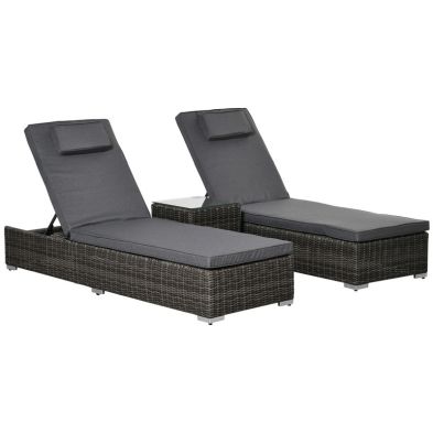 Outsunny 2 Seater Adjustable Pe Rattan Wicker Lounge Set Half Round Wicker Recliner Bed