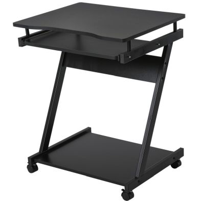 Homcom Movable Computer Desk With 4 Moving Wheels Sliding Keyboard Tray Home Office Workstation Black
