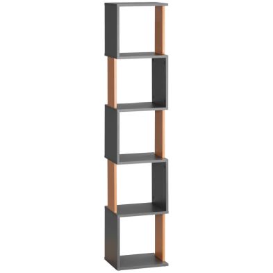 Homcom Modern 5 Tier Bookshelf Freestanding Bookcase Storage Shelving For Living Room Home Office Study Dark Grey