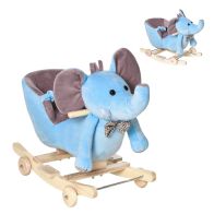 See more information about the Homcom 2 In 1 Plush Baby Ride On Rocking Horse Elephant Rocker With Wheels Wooden Toy For Kids 32 Songs (Blue)