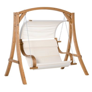 Outsunny Wooden Porch A Frame Swing Chair With Canopy And Cushion For Patio Garden Yard