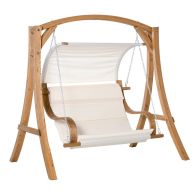 See more information about the Outsunny Wooden Porch A-Frame Swing Chair With Canopy and Cushion for Patio Garden Yard