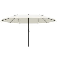 See more information about the Outsunny 4.4M Double-Sided Sun Umbrella Patio Parasol Led Solar Lights Cream White
