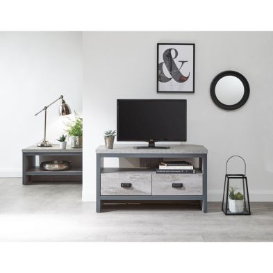Product photograph of Boston Tv Unit Metal Wood Grey 1 Shelf 2 Drawers from QD stores