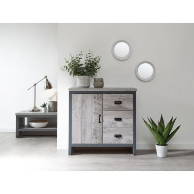 Product photograph of Boston Sideboard Metal Wood Grey 1 Door 1 Shelf 3 Drawers from QD stores