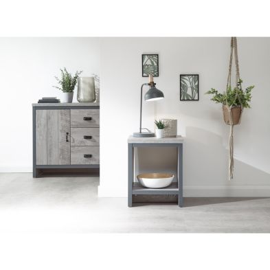 Product photograph of Boston Side Table Metal Wood Grey 1 Shelf from QD stores