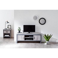 See more information about the Boston TV Unit Metal & Wood Grey 2 Shelves 2 Doors