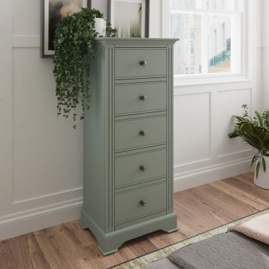 Banbury Tall Chest Of Drawers Pine Green 5 Drawers