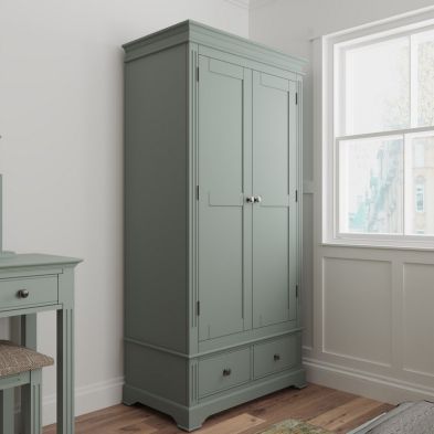 Product photograph of Banbury Tall Wardrobe Pine Green 2 Doors 2 Drawers from QD stores