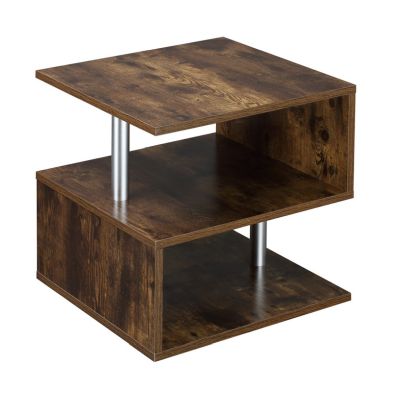 Homcom Coffee End Table S Shape 2 Tier Storage Shelves Organizer Versatile Home Office Furniture Natural