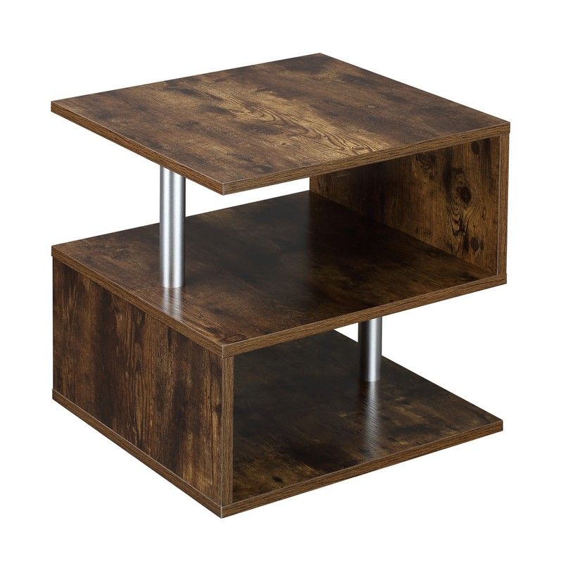 HOMCOM 3 Tier S-Shaped Side Table, Industrial End Table, Small Coffee Table with Open Storage Shelf for Living Room Bedroom