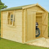 See more information about the Shire Bradley 8' 3" x 7' 11" Apex Log Cabin - Premium 19mm Cladding Log Clad