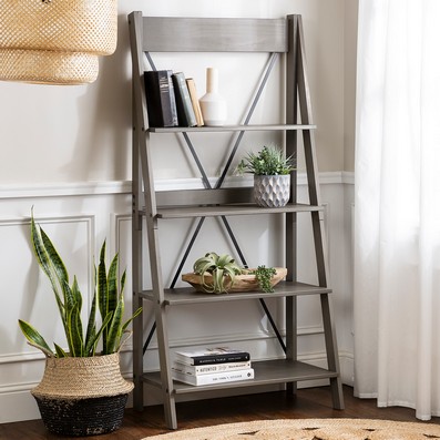 Product photograph of Ladder Tall Bookcase Grey 4 Shelves from QD stores