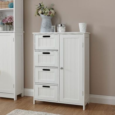 See more information about the Colonial Bathroom Cabinet White 1 Door 2 Shelves 4 Drawers