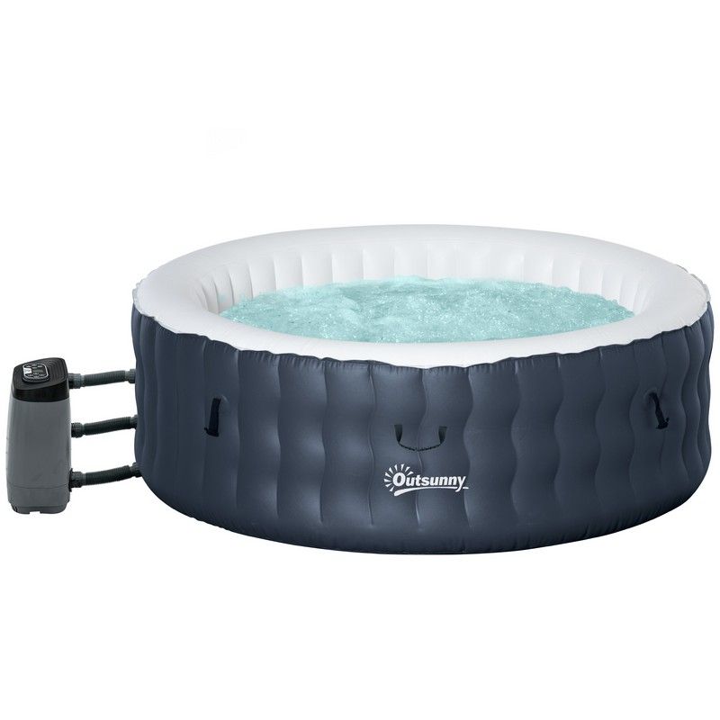Outsunny Round Hot Tub Inflatable Spa Outdoor Bubble Spa Pool With Pump Cover Filter Cartridges 4 Person Dark Blue
