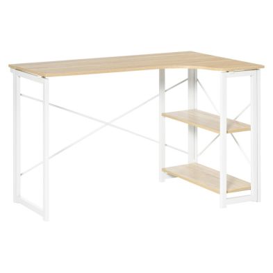 Homcom L Shaped Desk Corner Computer Desk Folding Home Office Desk Study Table With 2 Shelves Oak Tone