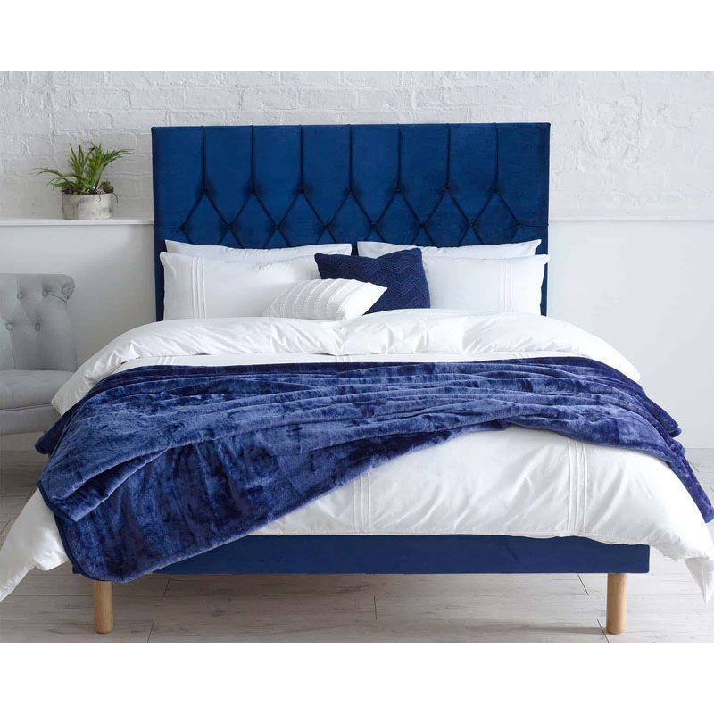 Lansfield Velvet Blue 4ft 6in Double, Blue Bed Frame Double