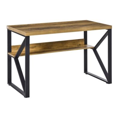 Product photograph of Homcom Workstation Computer Desk Table With Storage Shelf Steel Frame Black Brown from QD stores
