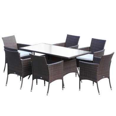 Product photograph of Outsunny Rattan Garden Furniture Dining Set 6-seater Patio Rectangular Table Cube Chairs Outdoor Fire Retardant Sponge Brown from QD stores