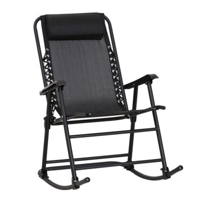 Outsunny Garden Rocking Chair Folding Outdoor Adjustable Rocker Zero Gravity Seat With Headrest Camping Fishing Patio Deck Black
