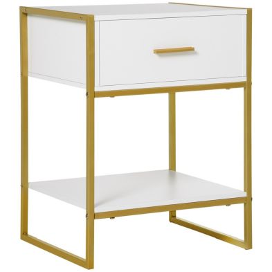 Homcom Elegant Gold Tone Metal Frame Side Table With Drawer