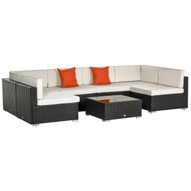 Product photograph of Outsunny 7 Pc Garden Rattan Furniture Set Patio Outdoor Sectional Wicker Weave Sofa Seat Coffee Table W Cushion And Pillow Buckle Structure Dark Coffee from QD stores
