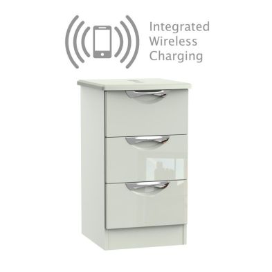 Weybourne Wireless Charger Slim Bedside Table Off White 3 Drawers