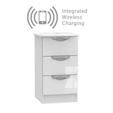 Product photograph of Weybourne Wireless Charger Slim Bedside Table White 3 Drawers from QD stores