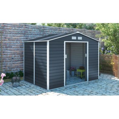 Product photograph of Premium Cambridge Garden Metal Shed By Royalcraft - Grey 2 8 X 3 2m from QD stores