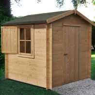 See more information about the Shire Camelot 7' 4" x 6' 11" Apex Log Cabin - Premium 19mm Cladding Log Clad
