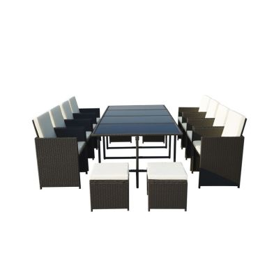 Product photograph of Valencia Rattan Garden Patio Dining Set By Royalcraft - 12 Seats Ivory Cushions from QD stores