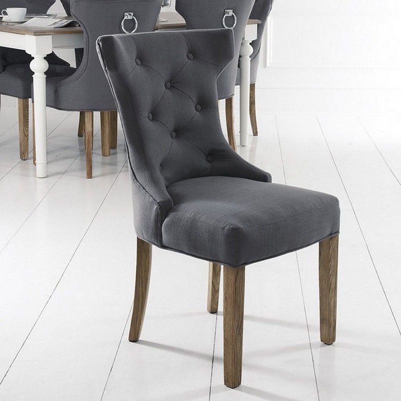 Lancelot Winged Back Dining Chair Grey With Button Detailing